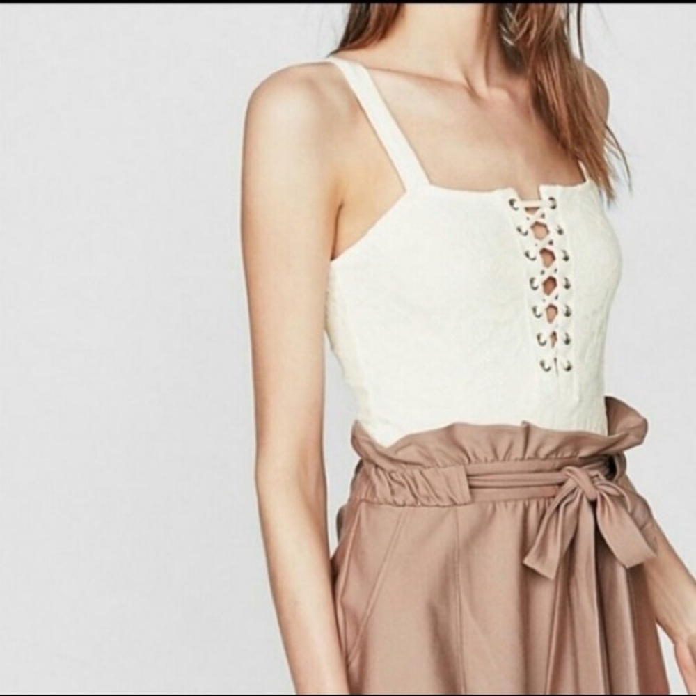 Express - Lace Up Thong Bodysuit in Cream